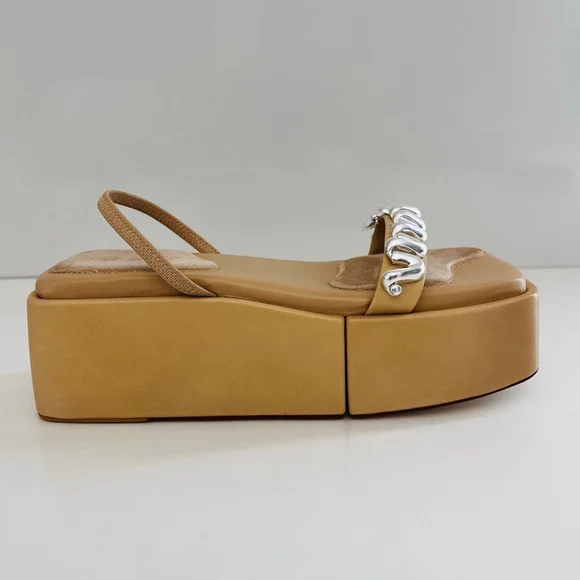 Cult Gaia Onyx Platform Slingback Sandal Silver Spiral Tan EU 38 NWOT - Picture 1 of 13